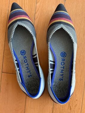 Rothy's The Point Inverse Stripe Ballet Flats Loafers Gray Womens Size 7.5 Rare